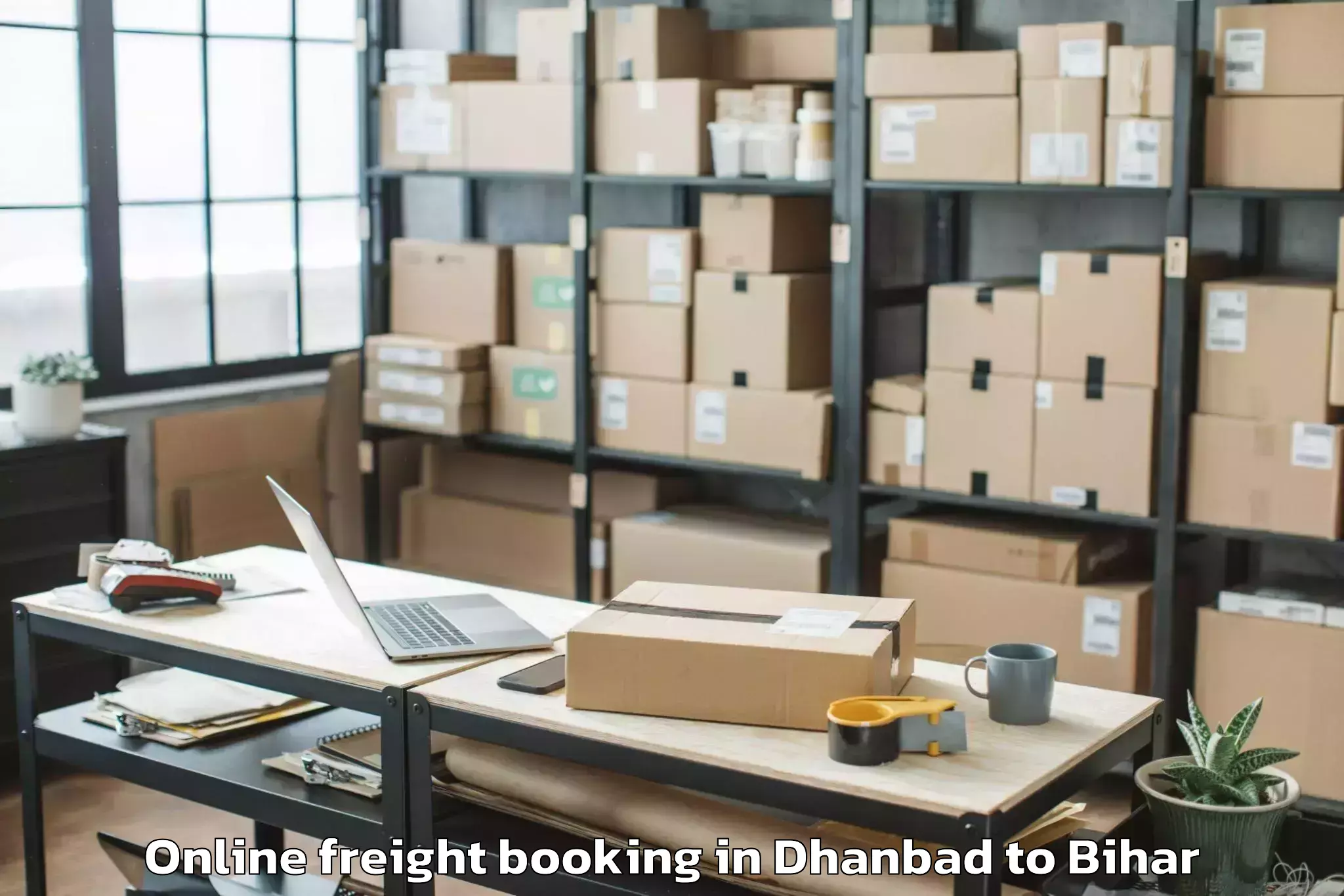 Trusted Dhanbad to Triveniganj Online Freight Booking